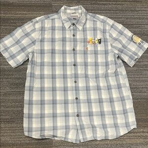 Carhartt Light Blue & White Plaid Button Down with brewer embroidery